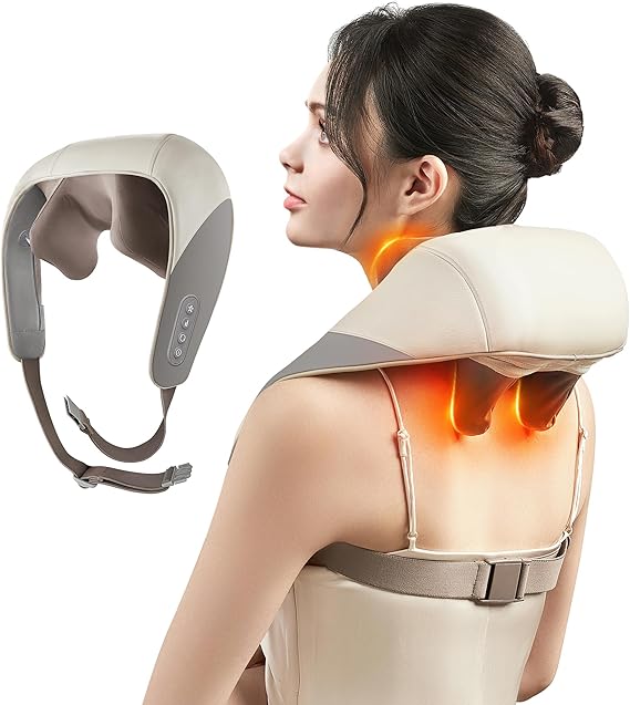 Fronnor Neck Massager with Heat Function Wireless Portable Neck Shoulder Massager,2 Modes 2 Levels Massager Women Men Gift-Home,Car,Office