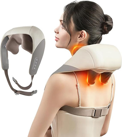 Fronnor Neck Massager with Heat Function Wireless Portable Neck Shoulder Massager,2 Modes 2 Levels Massager Women Men Gift-Home,Car,Office